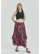 Red Patterned Plus Size Skirt with Elastic Waist Drape Detail 4603